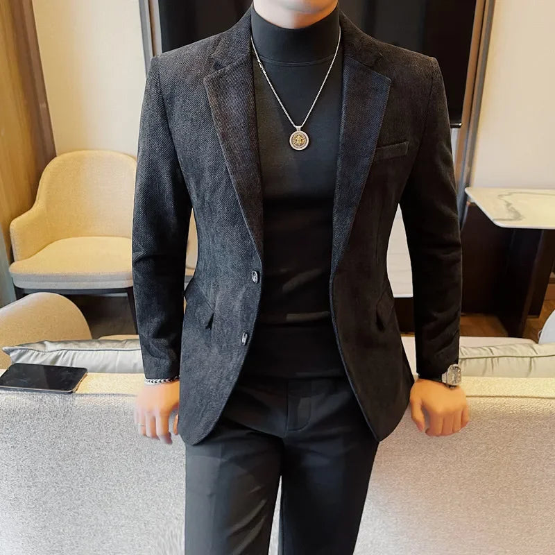 British Style Solid Color Slim Suit Jacket Men Fashion Casual Business Blazers Coats High Quality Social Wedding Elegant Jackets