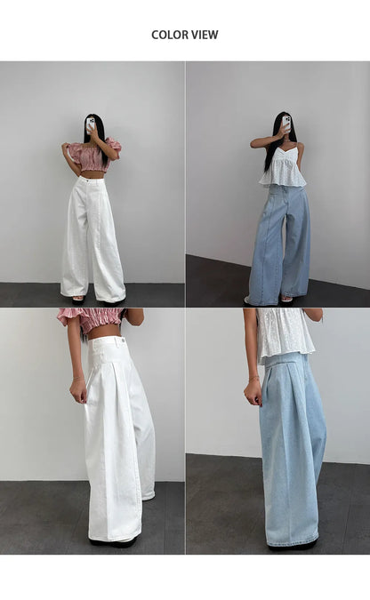 High Waist Wide Leg Denim Jeans Women Summer New Hong Kong Style Loose Lazy Big Bell Long Pants Commute Style Other Other