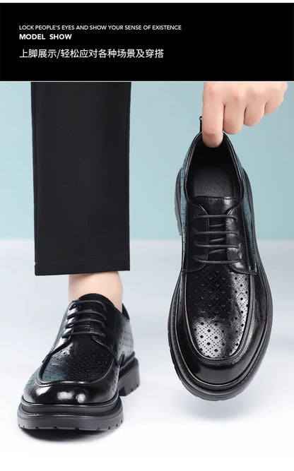 British Style Business Derby Shoes for Men Spring Summer Breathable Dress Shoes Male Fashion Casual Leather Wedding Shoe Man