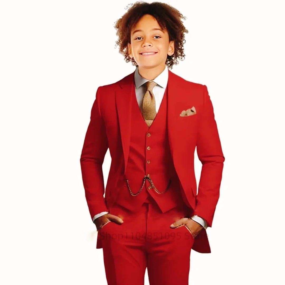 Khaki Boys Suit 3 Piece Groom Tuxedo Notch Lapel Jacket Pants Vest Wedding Party Birthday Gift Kids Slim Fit Blazer Child Suits