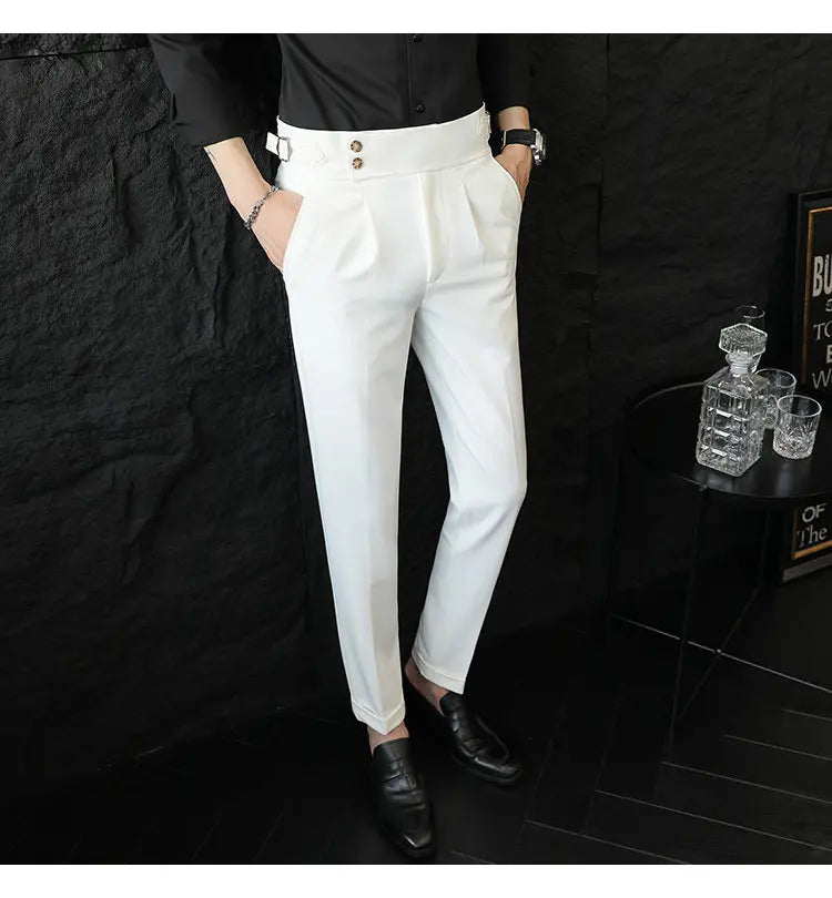 Italian Style Neapolitan High-waisted Suit Pants High Quality Fashion Men's Slim Fit Business Office Social Wedding Trousers