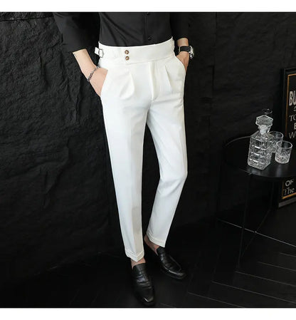 Italian Style Neapolitan High-waisted Suit Pants High Quality Fashion Men's Slim Fit Business Office Social Wedding Trousers