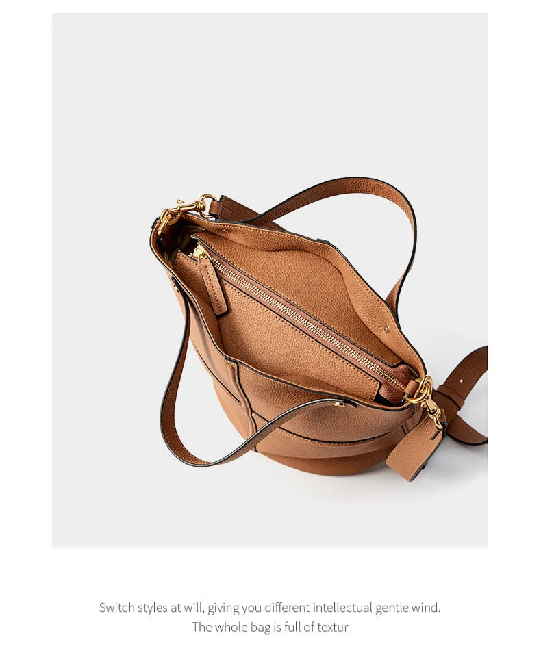 Women Bucket shoulder bag brand design Cowhide ladies handbags and purses genuine leather Tote Bags female messenger Bag Bolsas