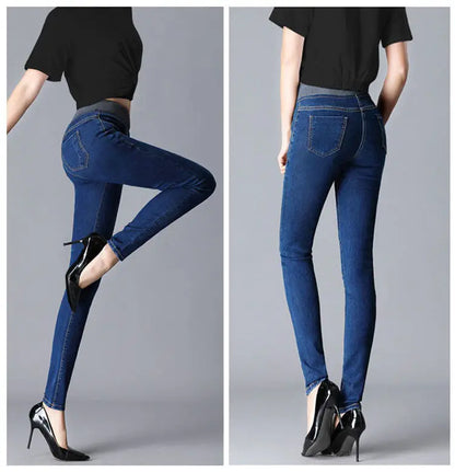 Winter Plus Velvet Stretch Jeans Women Oversize 40 High Waist Skinny Vaqueros Thick Warm Denim Trousers Fashion Mom Pencil Pants