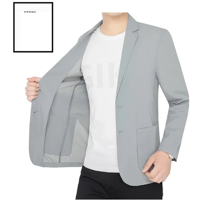 Brand Summer Men Blazers Gray Solid Color Thin Anti Wrinkle Quick Drying Soft Business Suit Blazer Jacket for Man