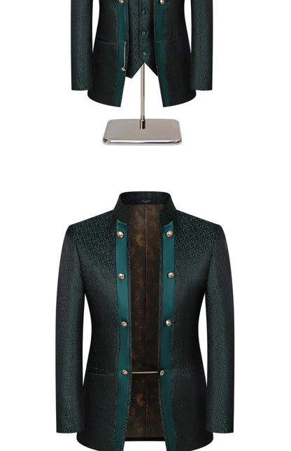 2025 New Wedding Host Performance Men's Suit Dress Three-piece Botanical Floral Pattern  Blazer  for Men with Pants and Vest