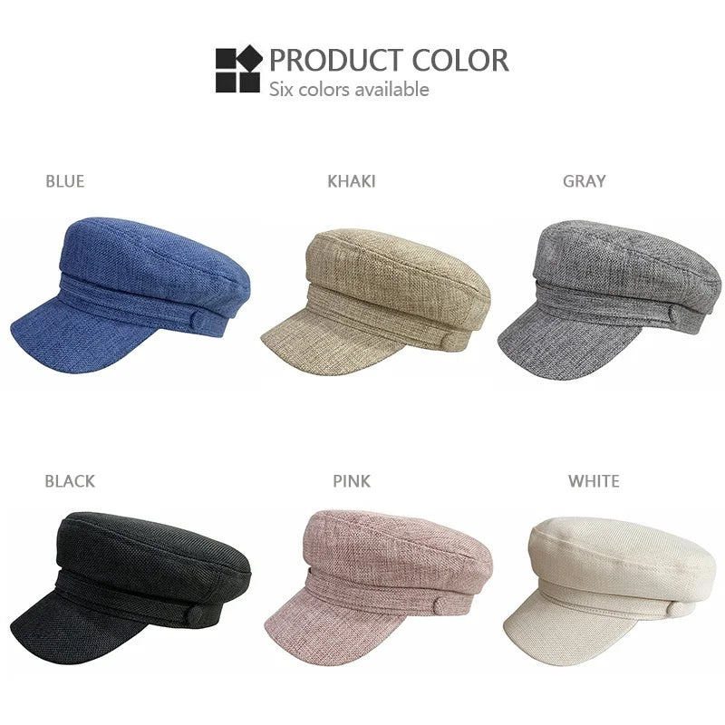 British Retro Style Solid Color Breathable Flat Top Newsboy Cap Sun Hat Military Cap Beret Hats