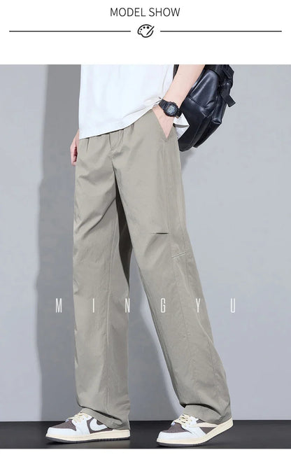 2026 New High Quality Summer Casual Pants Men Solid Color Straight Work Light Gray Outdoor Style Youth Khaki Thin Trousers Male