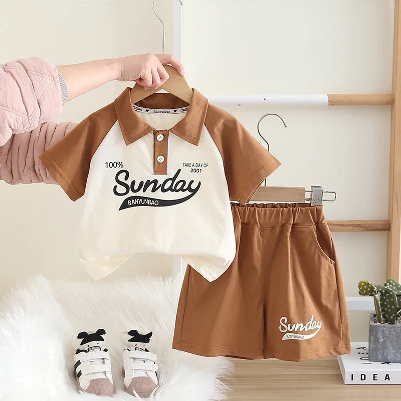 Children's Clothing Set for Baby Boy Girl Summer Letter Polo T-Shirt Shorts 2-Piece Suit Cute Infant Outfit