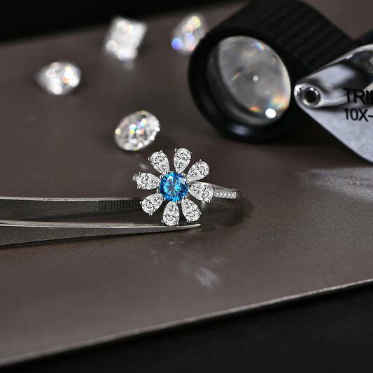 Bagues en moissanite taille poire VVS1 D 2024 Zircon bleu de laboratoire pour femmes Bagues en argent sterling S925 Fleur bijoux cadeau d'anniversaire pour soirée