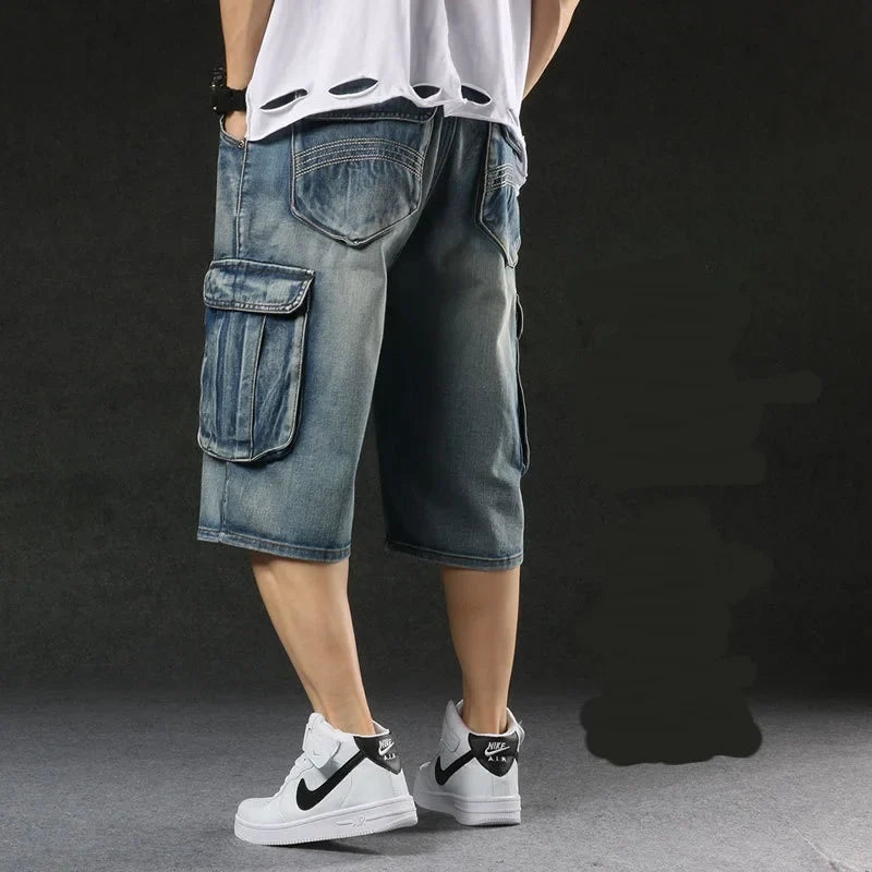 2025 Men‘s New Mens Plus Size Loose Baggy Denim Shorts Fashion Streetwear Hip Hop Skateboard Cargo Jeans Short for Male Men