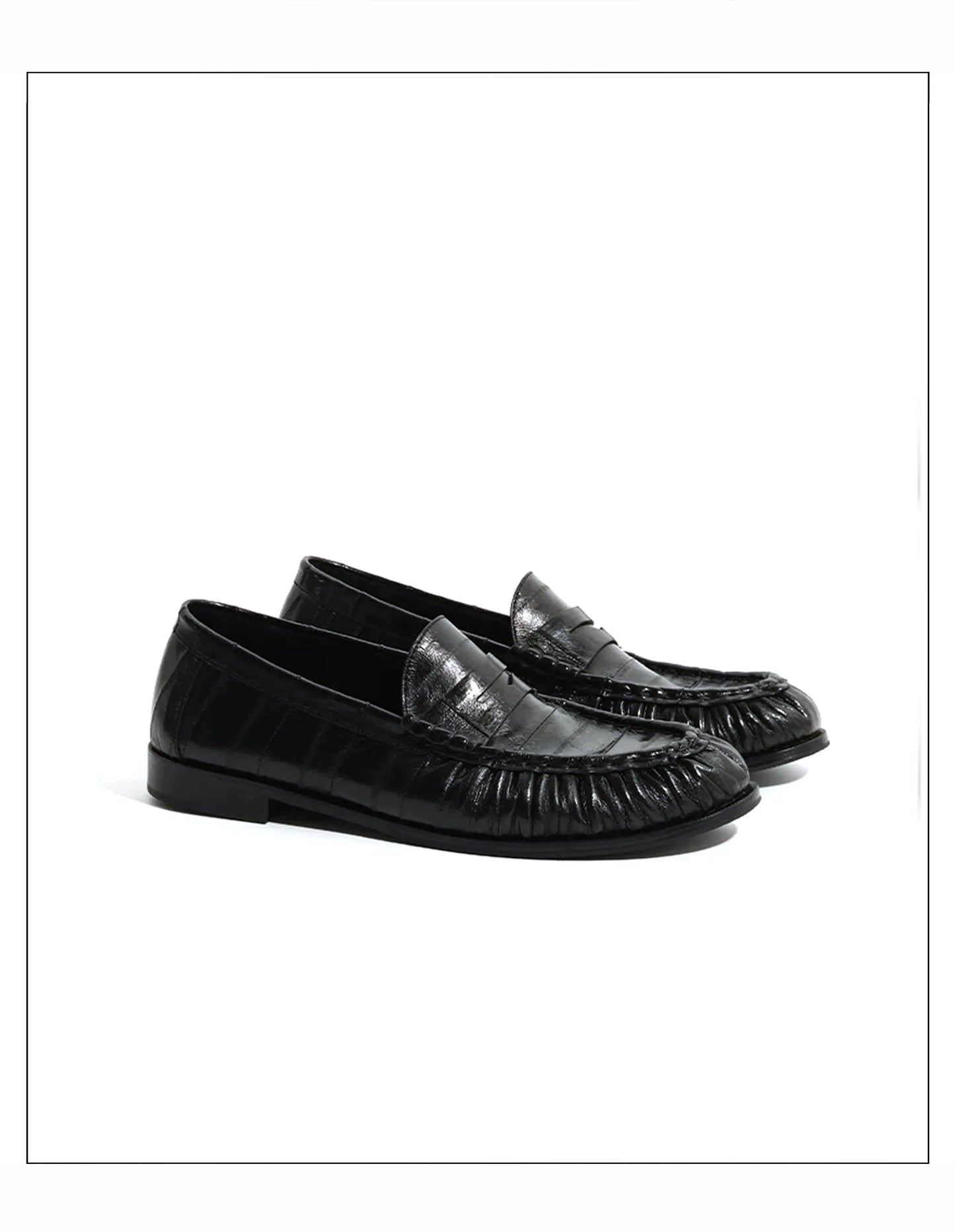 Loafers for men's eel skin pleated design a top layer cowhide slip in formal dress shoe suitable for casual work and commuting