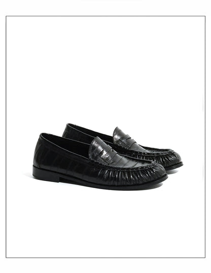Loafers for men's eel skin pleated design a top layer cowhide slip in formal dress shoe suitable for casual work and commuting