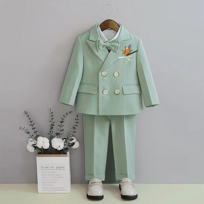 Classic Sky Blue Kids Stage Performance Blazer Pants Suit Baby Birthday Formal Ceremony Little Boys Photography Suit