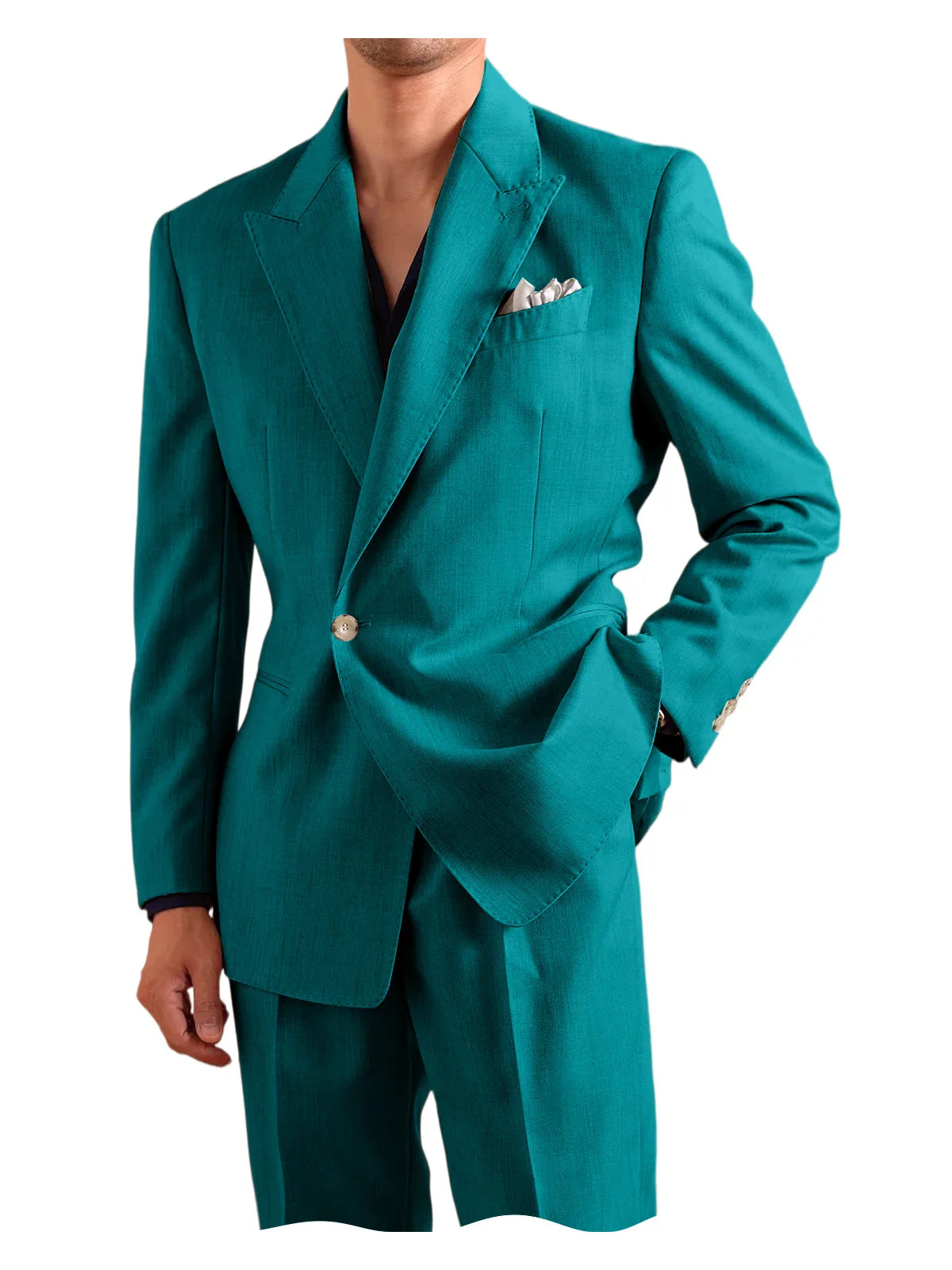 Men's 2 Piece One Button Suit Set Peak Lapel Slim Fit Blazer Long Pants Formal Wear for Wedding Party Prom Business