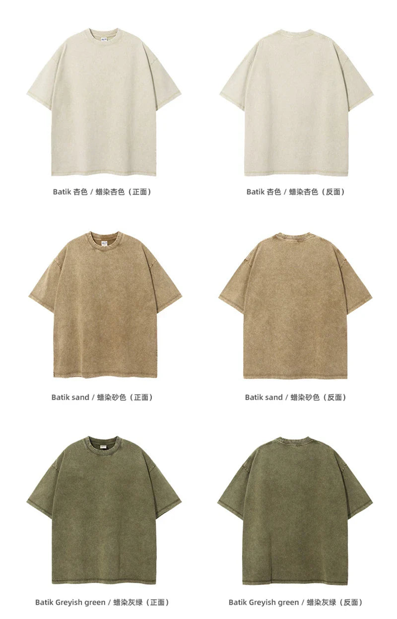 New Summer Batik Washed T-Shirts For Men Unisex Retro Loose High Street 275gsm Cotton T Shirt Brand Design HY0594