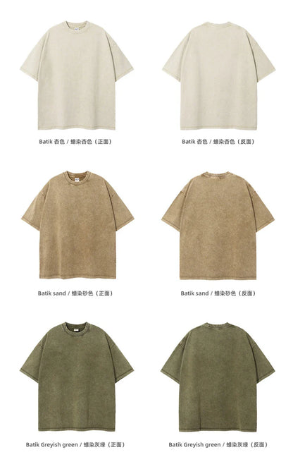 New Summer Batik Washed T-Shirts For Men Unisex Retro Loose High Street 275gsm Cotton T Shirt Brand Design HY0594