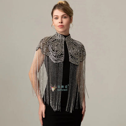 Long Tassel Shawl Paired with Cheongsam Dress Wedding Coat Cos Indian Heavy Industry Beaded Shawl Long Tassel Arab Gown Shawl