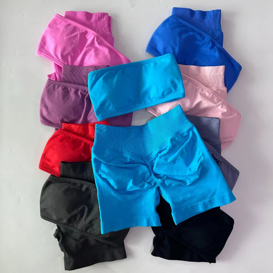 2 Pieces Yoga Set Women Backless Bandeau Sports Bra Scrunch Shorts Yoga Clothing Workout Clothes Outfits Sets Gym Set