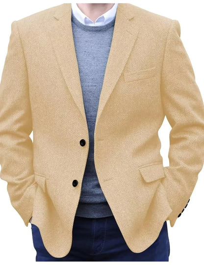 Premium Men's Suit Brown Blazer Prom Tuxedos Herringbone Tweed Single Breasted Formal Bussiness Jacket for Wedding（Only Coat）