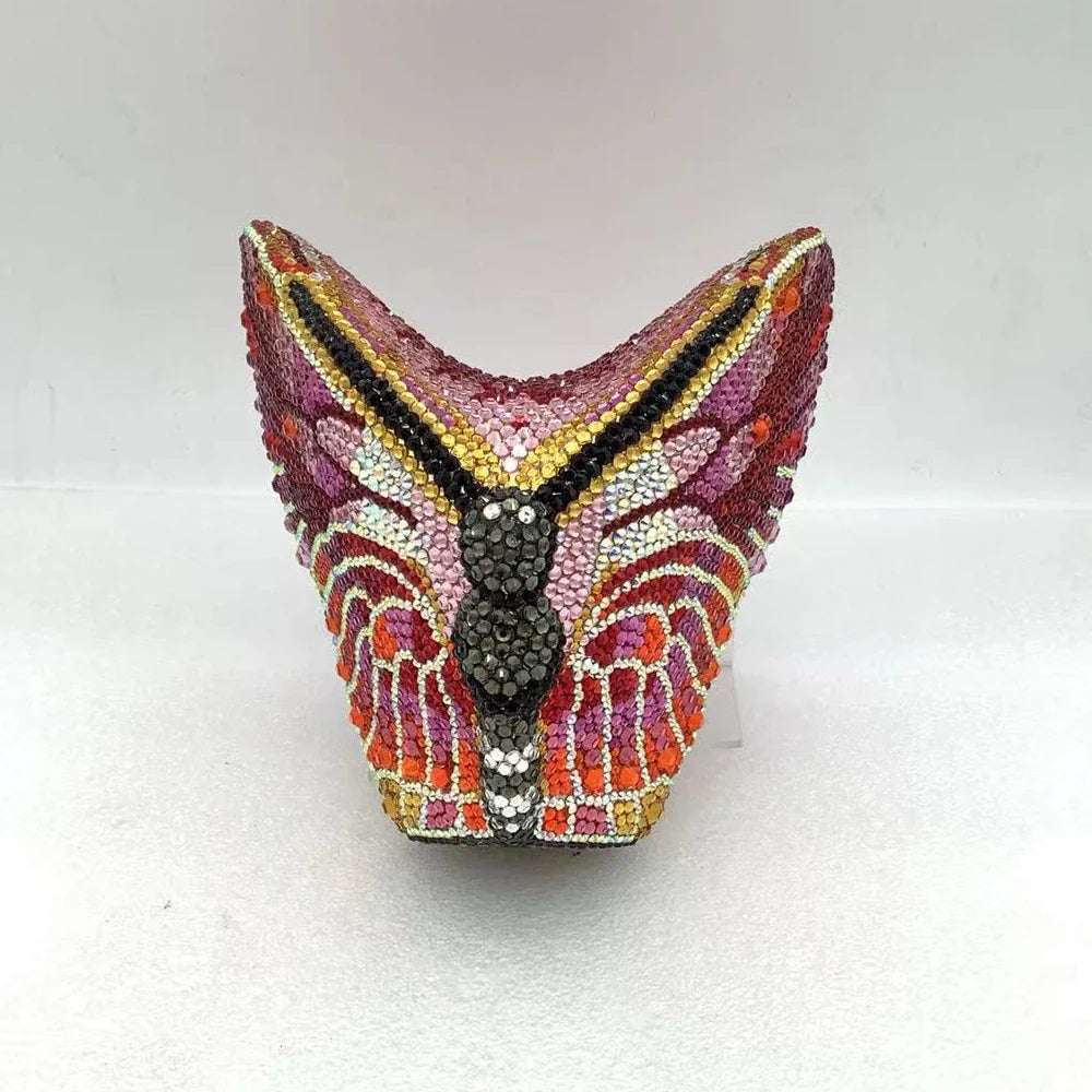 Hot Selling Butterfly Monarch Shaped Crystal Luxury Evening Bag Rhinestone Clutch Purse for Ladies Trendy Metal Frame Handbag