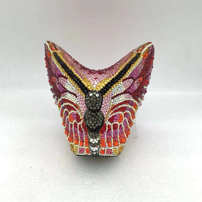 Hot Selling Butterfly Monarch Shaped Crystal Luxury Evening Bag Rhinestone Clutch Purse for Ladies Trendy Metal Frame Handbag