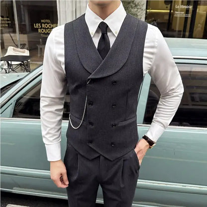 ( Vest + Pants) Men Luxury Double Breasted Design Suit Vest 2 pieces Formal Groom Wedding Dress Vest Set Fashion Club Clothing