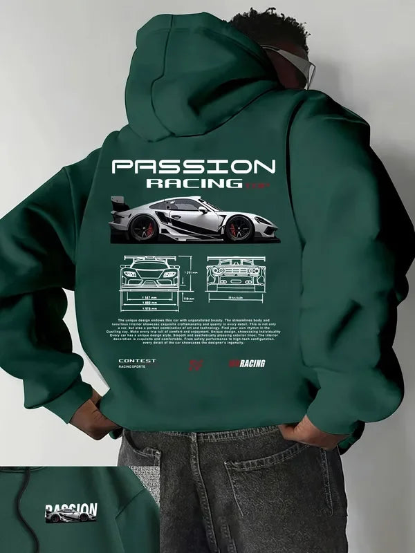2025 Popular Digital Pattern Men's Hooded Sweatshirt Car-Themed Design American-Style Casual Sports Long-Sleeved Shirt