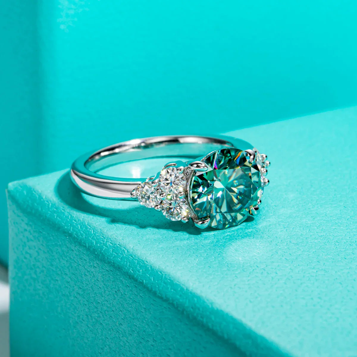3ct Round Cut Blue Green Color Moissanite Engagement Ring 18K Gold Plated Silver Luxury Wedding Ring Jewelry  Wholesale