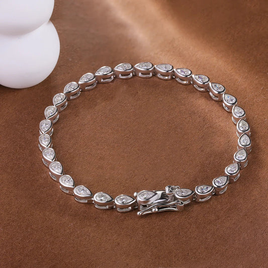Bracelets de tennis certifiés en moissanite goutte d'eau de 0,2 carat sertis clos en argent sterling 925, bracelet diamant taille poire pour femmes
