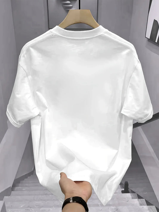 Summer Best Selling Men's 100% Cotton T Shirt Loose Fit Casual Round Neck Short Sleeved T Shirt with Printed Pattern