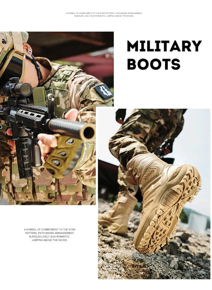 High Quality Men's Brand High-Top Leather Boots Breathable Desert Combat Men's Boots Outdoor Shoes Non-slip Hiking Ankle Boots