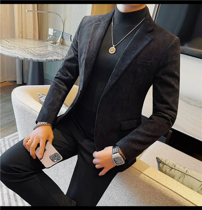 British Style Solid Color Slim Suit Jacket Men Fashion Casual Business Blazers Coats High Quality Social Wedding Elegant Jackets