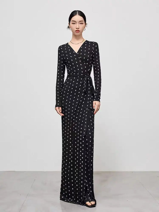 High End Half Sleeved Floral Long Dress For Women, 2026 Spring/Summer One-Piece Lace Up Lazy And Relaxed Vacation Dress