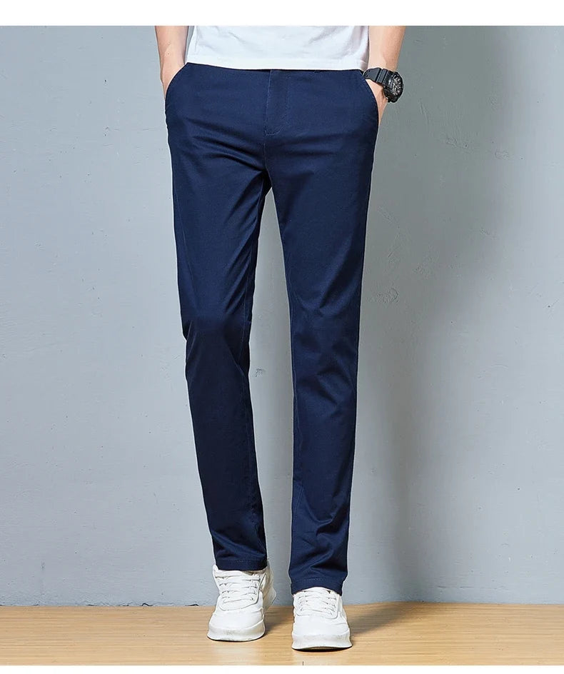 Top Grade Cotton New Brand Casual Fashion Relax Fit Long Dress Pants Korean Straight Business Trousers Office Mens Clothing 2026