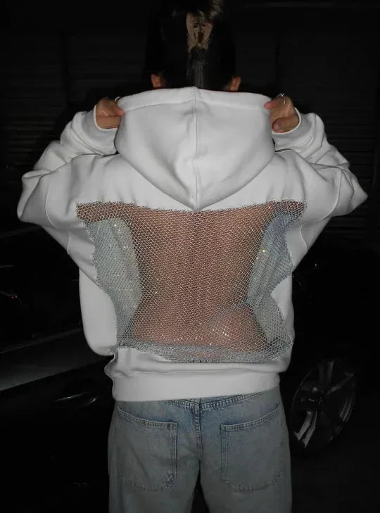 Women Transparent Mesh Hoodie Fashion Hollow Pullover Lightweight Long Sleeve Sweatshirt for Daily and Streetwear Style