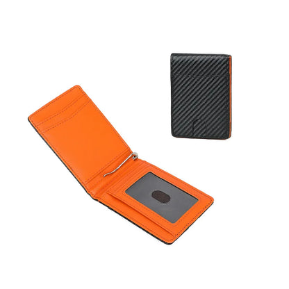 Portefeuille Homme en Cuir PU et Fibre de Carbone Slim Anti-RFID, Porte-billets Bifold, Porte-cartes de Crédit Minimaliste pour Poche Avant