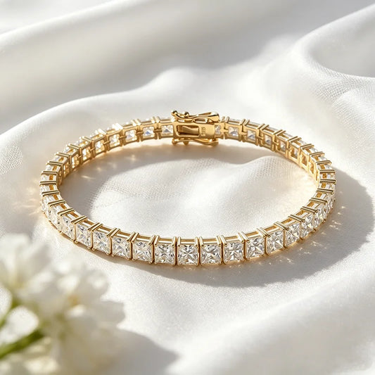 Bracelet de tennis en Moissanite de 4*4mm couleur D, taille princesse, bijoux hip-hop pour homme, chaîne carrée pour femme, en argent pur 925 véritable