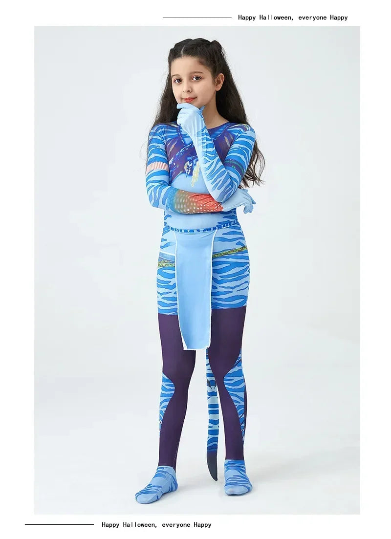 Boy Girls Halloween Cosplay Avatar Costume Kids The Way of Water Neytiri Alien Cosplay Hero One Piece Tight Fitting Clothing