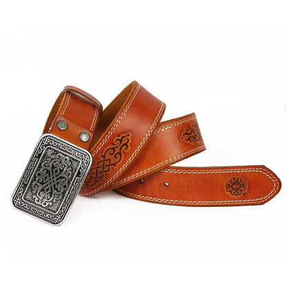 3.8cm Chinese Pattern Cowboy Smooth Buckle Men's Belt Ceinture Homme Yellow Belt Male Wide Jeans Men Genuine Leather Belt