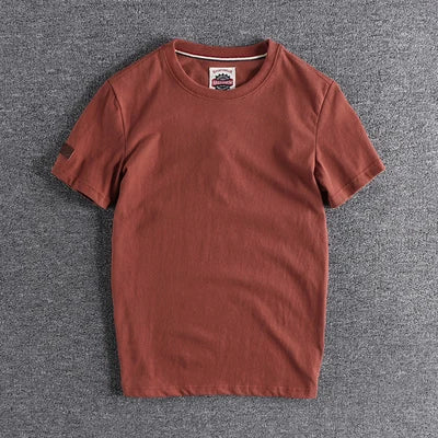 Summer New American Retro Short-sleeved O-neck Solid Color T-shirt Men's Fashion Simple 100% Cotton Washed Casual Sport Tops