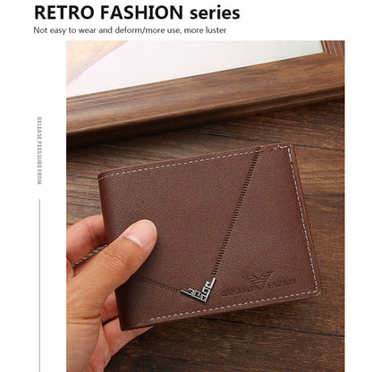 Lychee Texture Leather Card Clip Short Men'S Coin Purse Wallet Business-Style Cash Money Purse Multi Patchwork Card Slot Holder