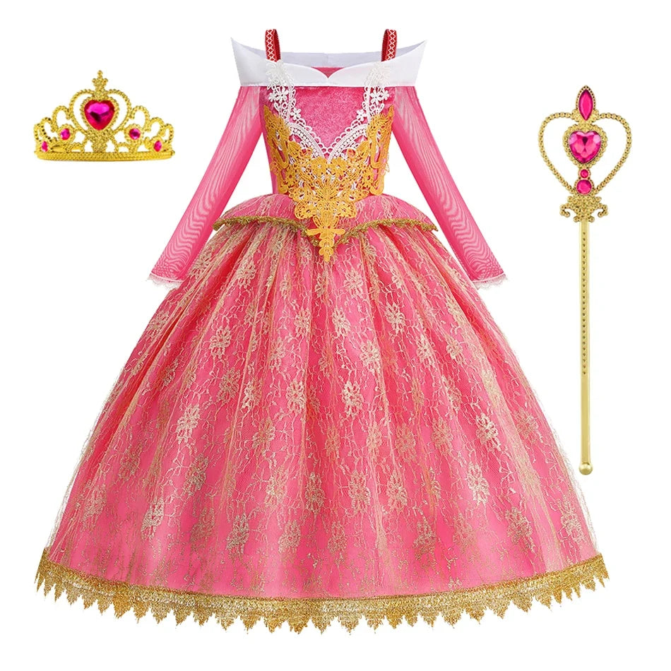 Girls Princess Costume Aurora Vestidos Cosplay Dress Girls Halloween Carnival Birthday Outfit Party Ball Gown