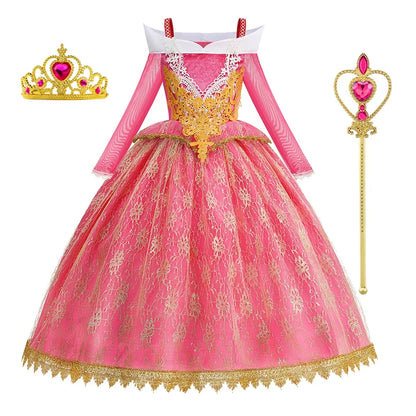 Girls Princess Costume Aurora Vestidos Cosplay Dress Girls Halloween Carnival Birthday Outfit Party Ball Gown