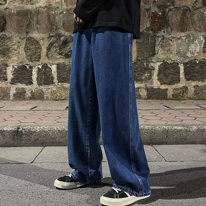 2026  Men's Jeans Korean Version Student Casual Pants High Street Straight Loose Wide Leg Jeans Black Grey  Blue Baggy Jeans