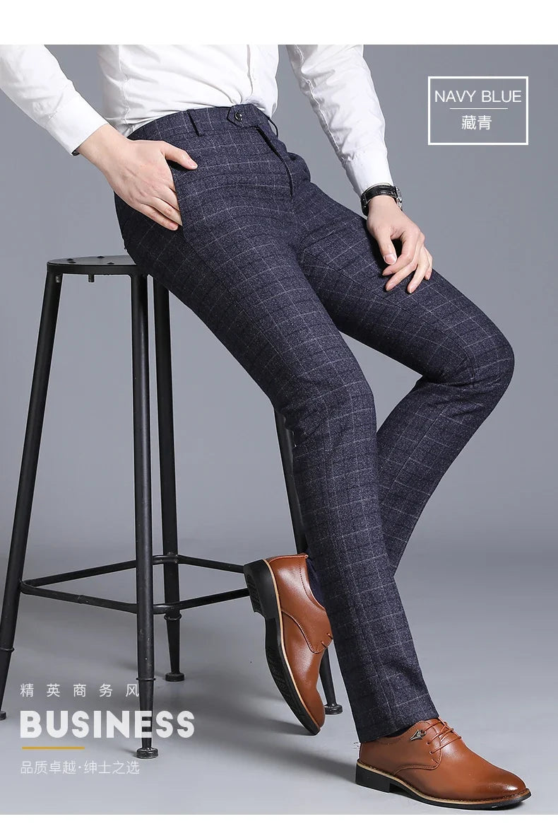 Autumn New Men's Suit Pants, Asian Sizes Office Trousers, Available in Blue, Red, Gray, and Black.