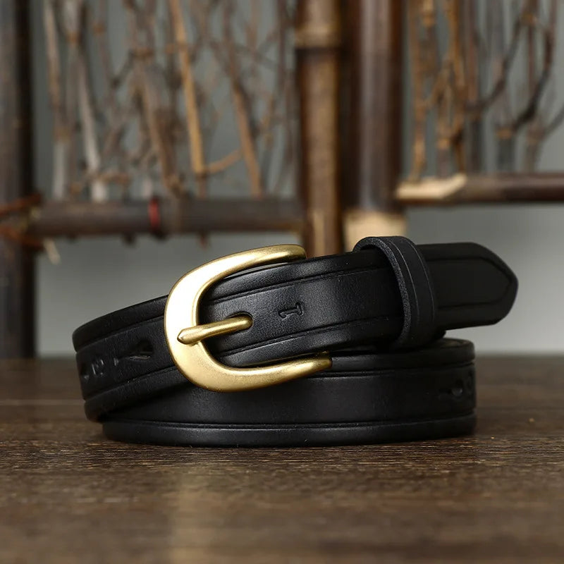2.4CM Thick Cowhide Copper Buckle Ladies Genuine Leather Casual Jeans Belts for Women Luxury Designer Korean Fashion Thin Belt