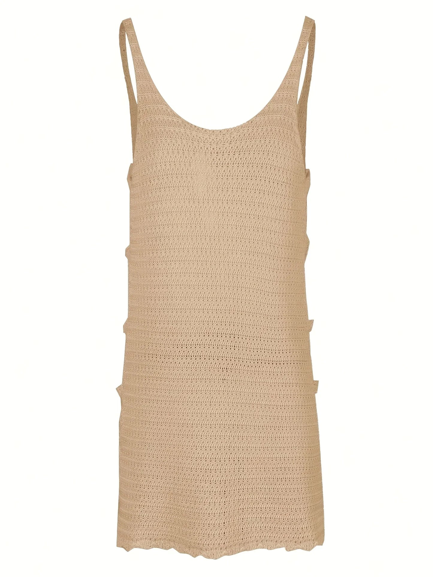 Sexy U Neck Sleeveless Knit Horizontal Stripes Side Cut Out Beach Vacation Dress 2026 Summer Beachwear Women's Mini Dresses K90