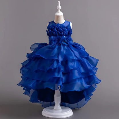 New Girls Elegant Princess Dress Embroidered Sequins Birthday Ball Evening Dress Party Fluffy Cake Dress 4-12 Years Old clothin