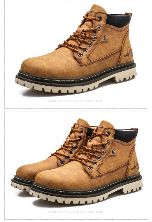 Casual Work Shoes For Men Autumn Winter Warm Fur Plus Retro Boots Wear-Resistan Leisure Comfort Vintage Style Boots Men